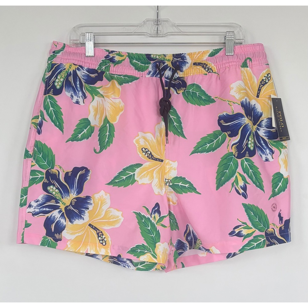 Polo Ralph Lauren Men XXL Pink Hibiscus Floral Tropical Swim Trunks Slim Fit New